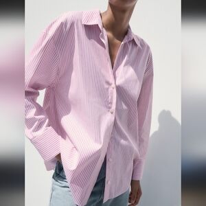 Zara Pink and White Striped Shirt